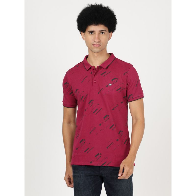 Wrangler Mens Regular Printed Magenta Polo T-Shirt (M)