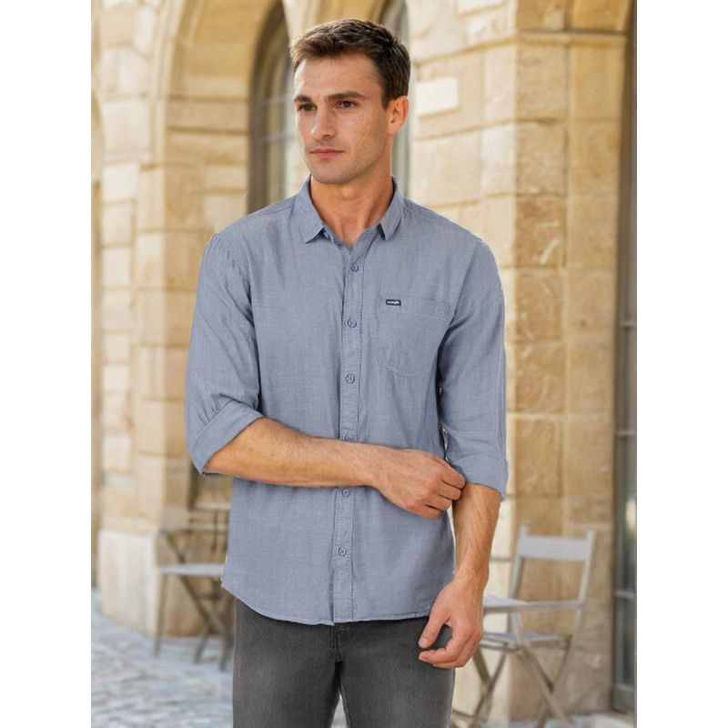 Wrangler Men Blue Solid Slim Shirt (XL)