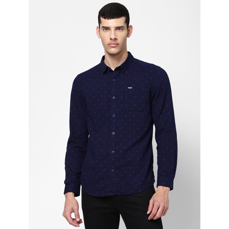 Wrangler Mens Slim Printed Indigo Shirt (2XL)