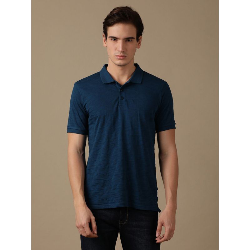 Wrangler Men Textured Blue Polo T Shirt Regular (S)