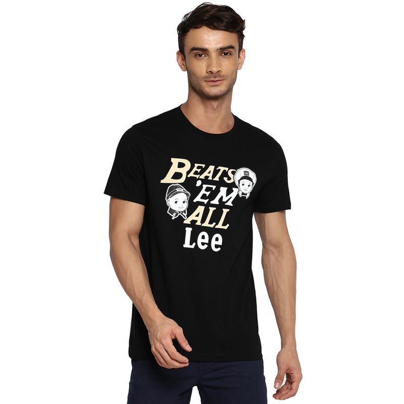 Lee Slim Fit Black Typography T-Shirt (S)
