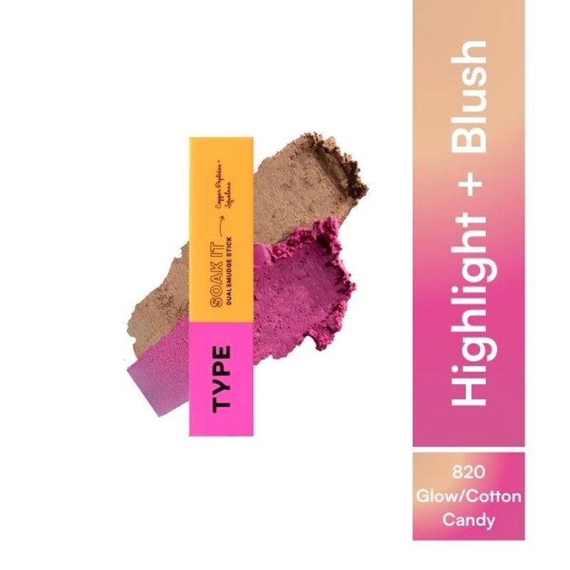 Type Beauty 2 In 1 Blush + Highlighter Stick with Squalane For Dry Skin - 820 Glow Cotton Candy