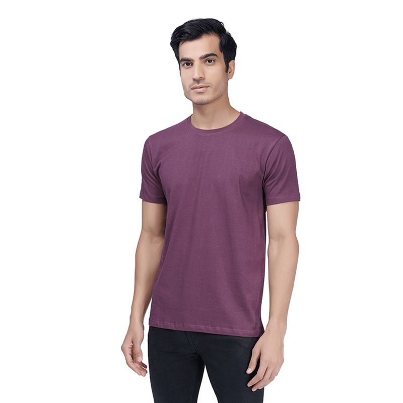 On Loop Wine Solid Mens Round Neck T-Shirt (XS)