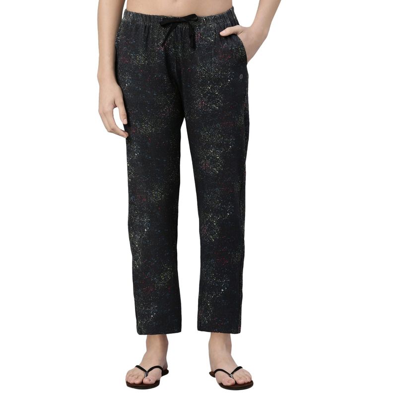 Enamor E4A4 Mid-Rise Straight Leg Basic Home Pant for Women with All Over Print (L)
