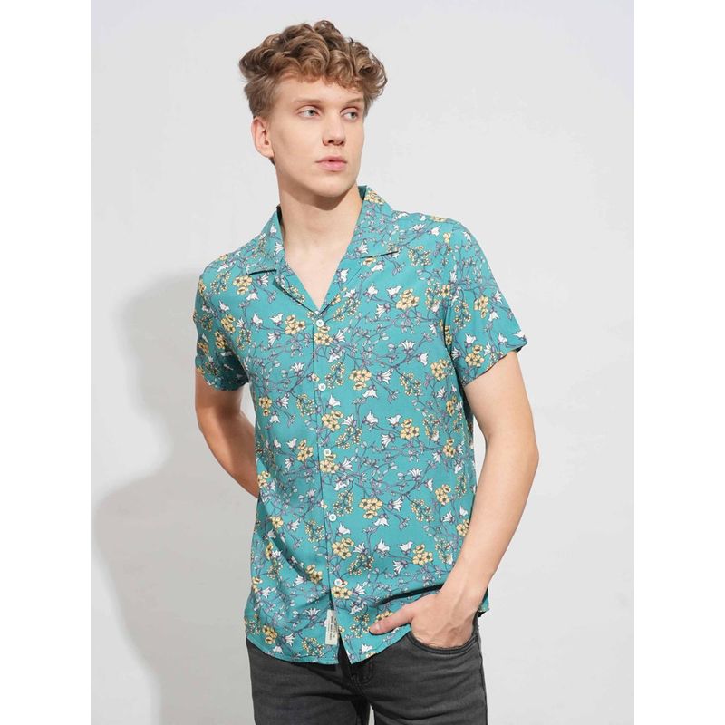 Being Human Men Printed Green Short Sleeves Shirt (S)