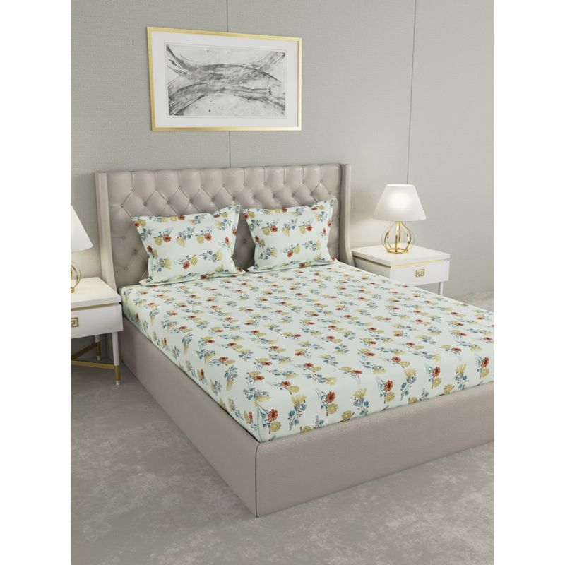 RAYMOND HOME 104 TC Cotton White Double Bedsheet With 2 Pillow Covers