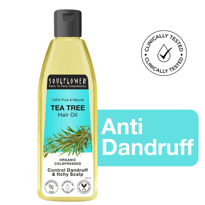 Soulflower Anti Dandruff Tea Tree Hair Oil for Healthy Scalp,Castor Olive Vitamin E, Organic Natural