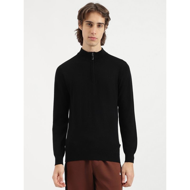 United Colors of Benetton Men Black Regular Fit High Neck Solid Merino Wool Sweater (XL)