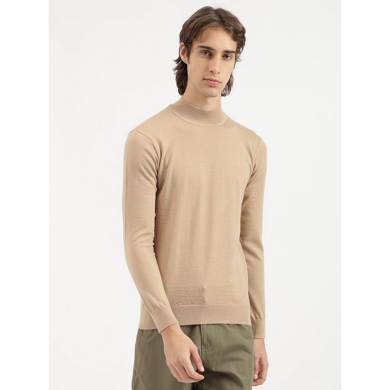 United Colors of Benetton Men Khaki Regular Fit High Neck Solid Sweater (XL)