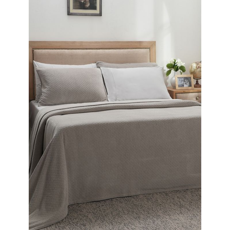Maspar Colorart Blaize Solid Weave 256 Gsm Cotton Silver Grey Bed Cover (Queen)