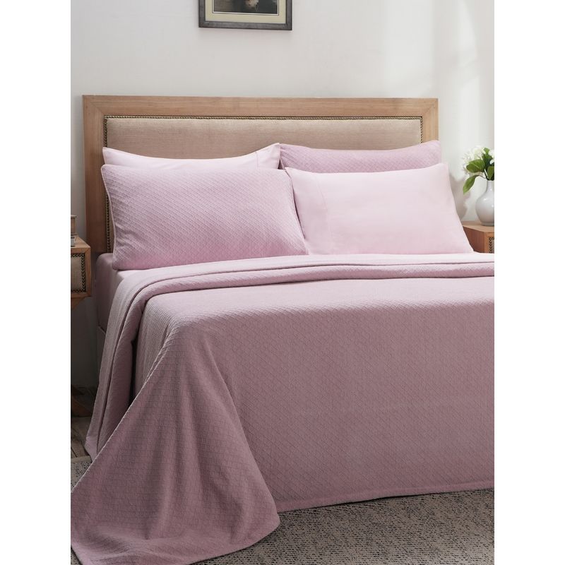 Maspar Colorart Blaize Solid Weave 256 Gsm Cotton Pale Mauve Bed Cover (Queen)