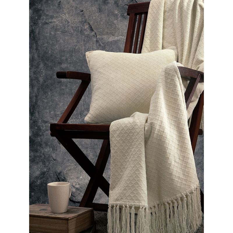 Maspar Colorart Blaize Solid Weave 256 Gsm Cotton Vanilla Cushion Cover (16x16 Inches)
