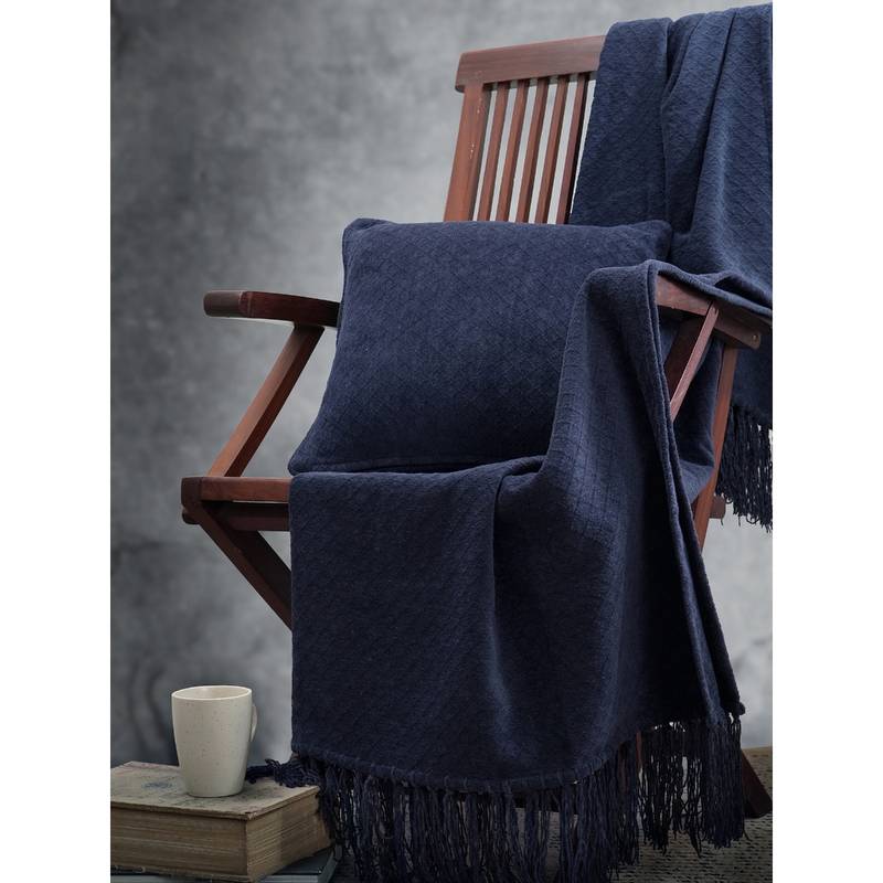 Maspar Colorart Blaize Solid Weave 256 Gsm Cotton Dark Blue Cushion Cover (12x12 Inches)