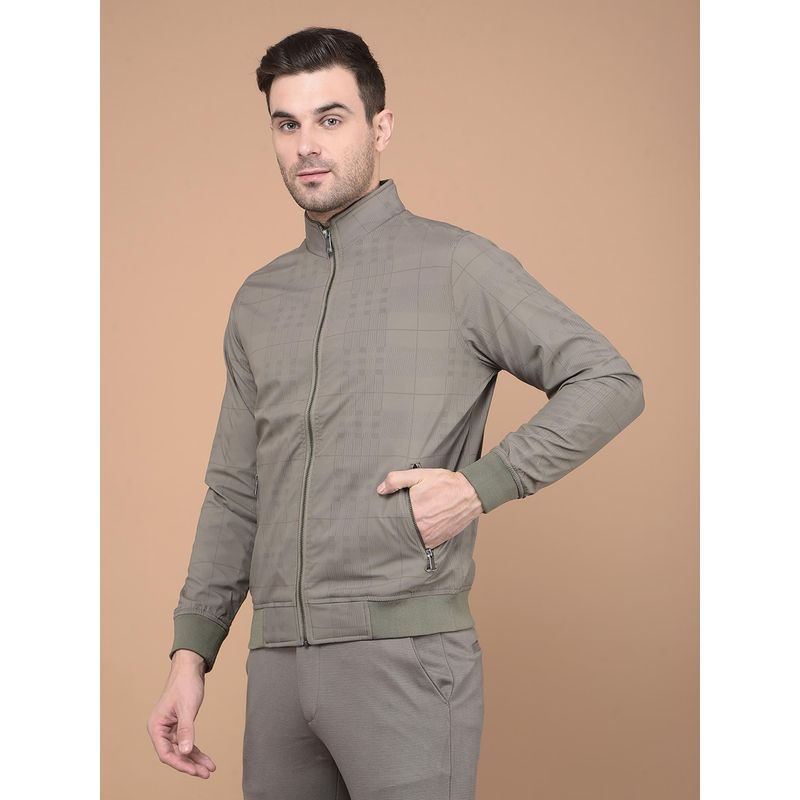 CRIMSOUNE CLUB Men's Khaki Printed Mock Neck Bomber Jacket (S)