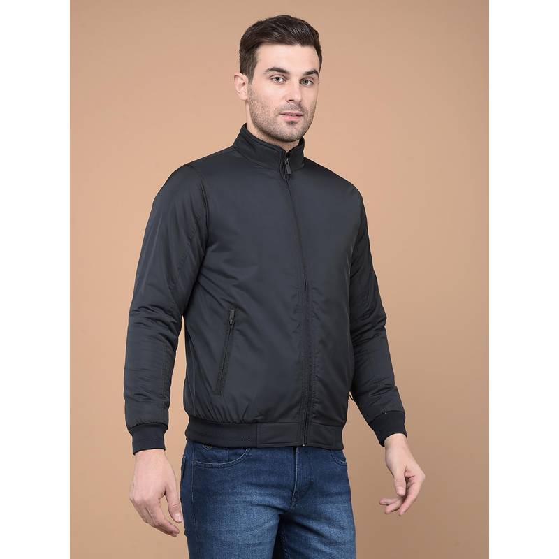 CRIMSOUNE CLUB Men's Navy Blue Mock Neck Bomber Jacket (S)