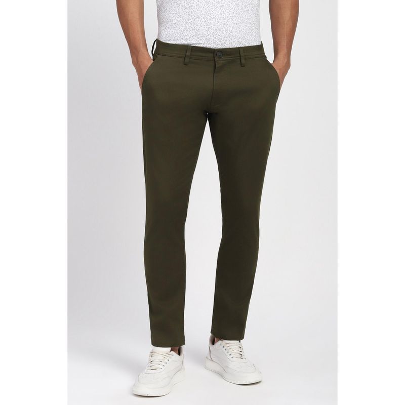 Peter England Men Olive Solid Casual Trousers (30)