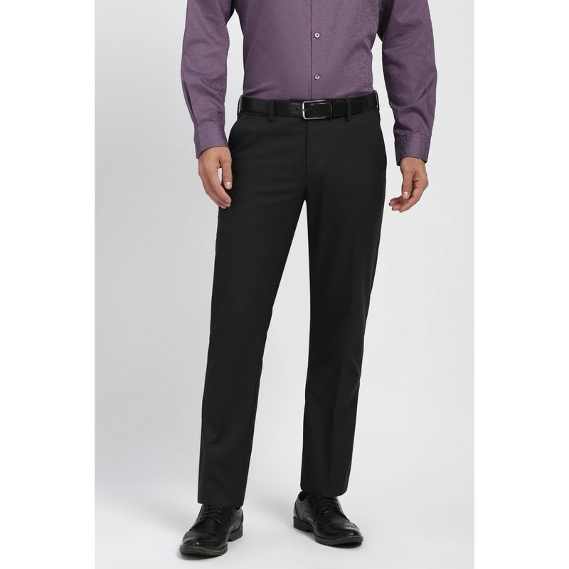 Peter England Men Black Textured Formal Trousers (32)