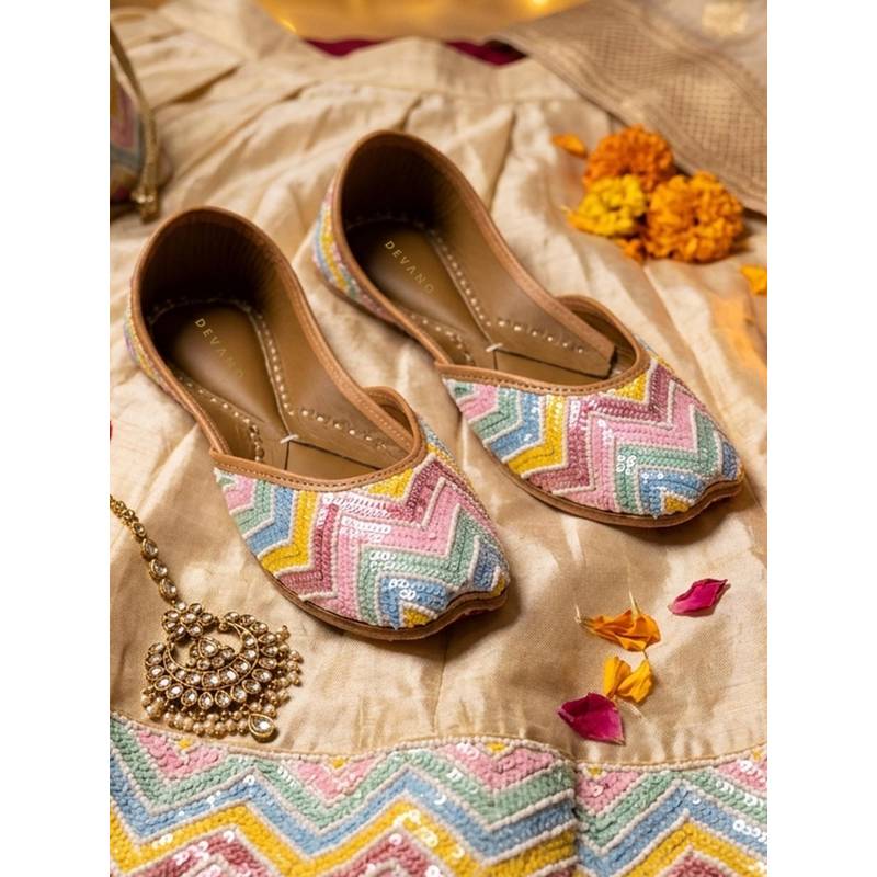 Devano Women Multi-Color Sequins Rangrez Juttis (EURO 36)