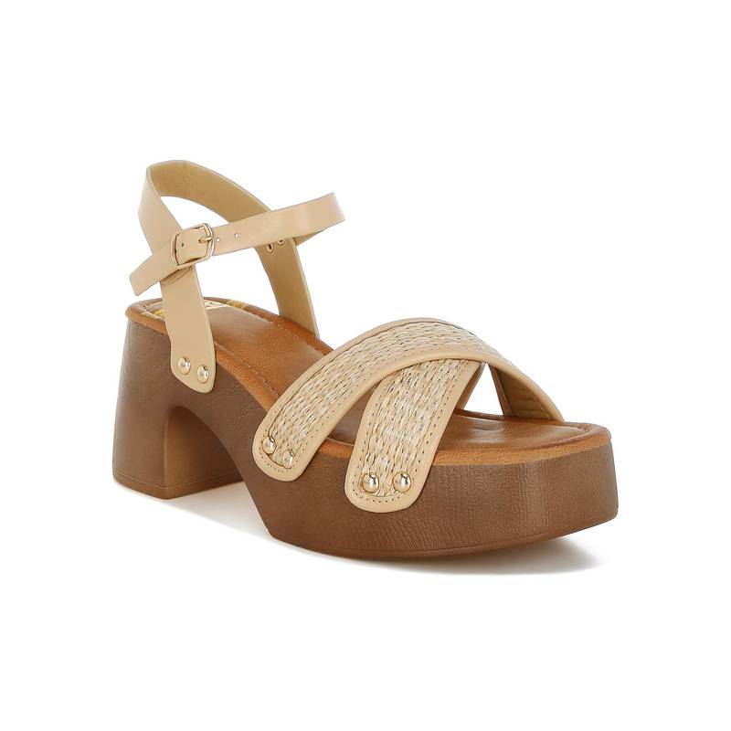Rag & Co Beige Studded Raffia Sandal Heels (EURO 36)