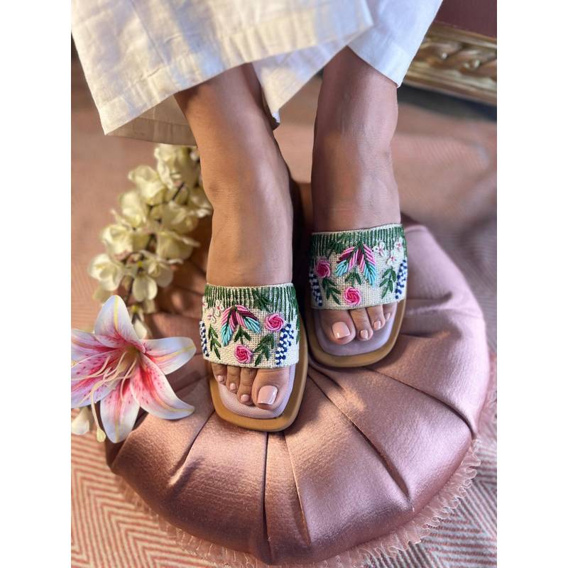 Sandal Stories Multi-Color Floral Embroidered Comfort Wedges (EURO 37)