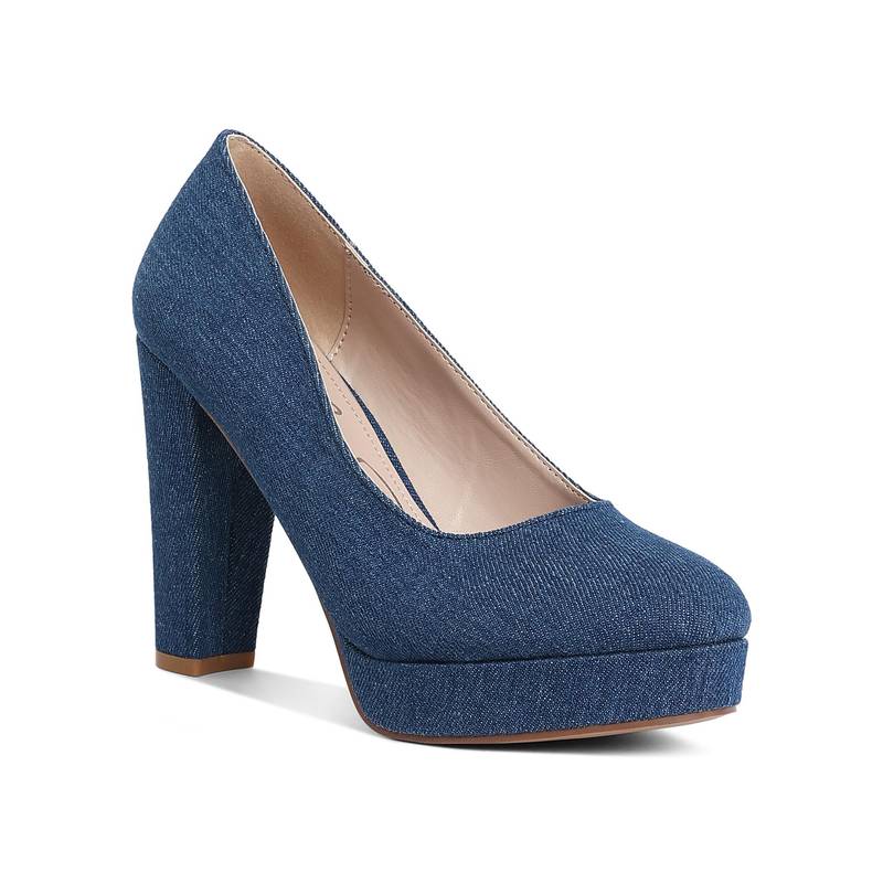London Rag Women Denim Blue Block Heel Pumps (EURO 38)