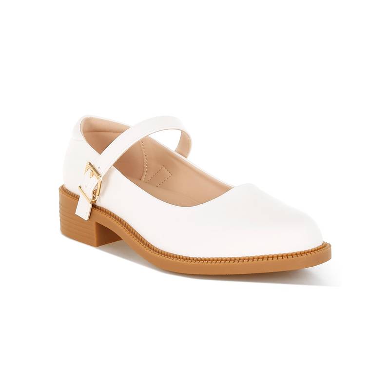 London Rag Women White Faux Leather Mary Jane Heels (EURO 37)