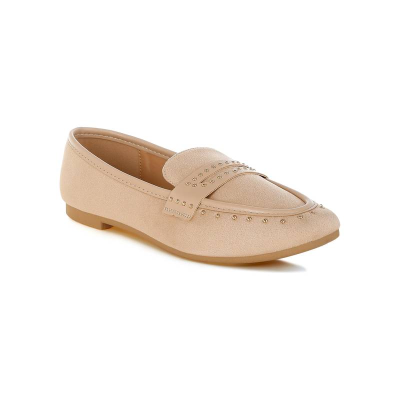 London Rag Women Beige Penny Strap Studded Loafers (EURO 39)