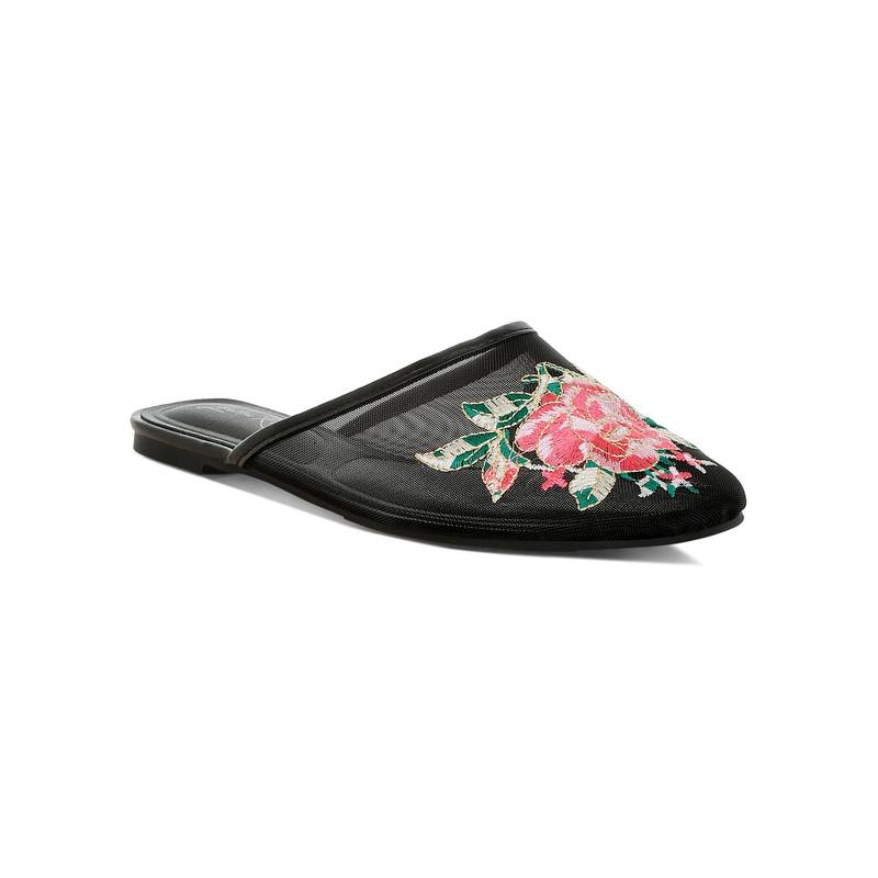 London Rag Women Black Floral Embroidered Mesh Mules (EURO 38)