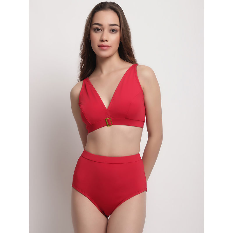 AOBA Women Red Solid Swim Bikini (Set of 2) (S)