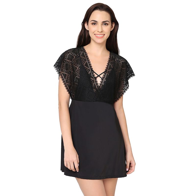 Wacoal Gaia Collection Short Lacy Babydoll Chemise Black (M)