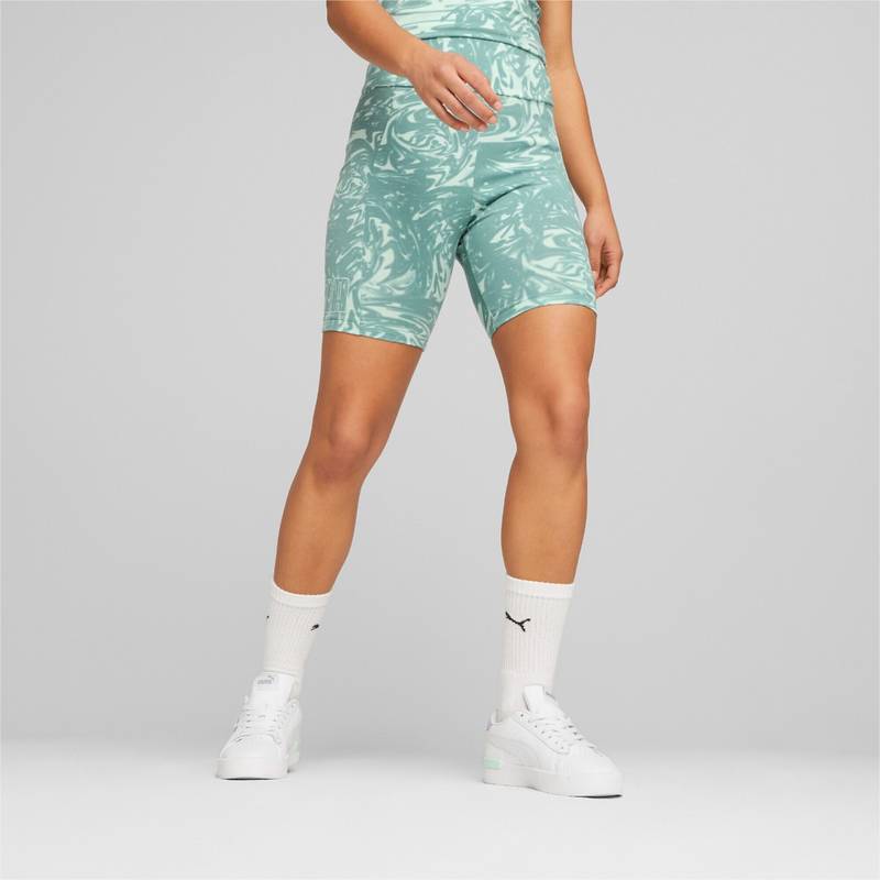 Puma Power Aop 7 Inch High-Waist Womens Green Shorts (M)