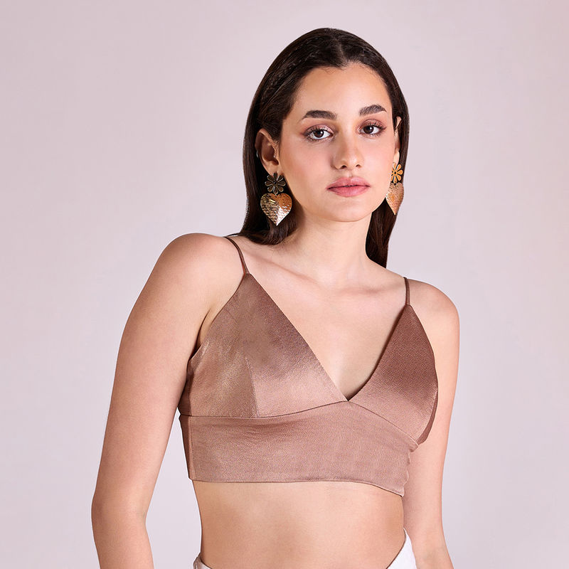 MIXT by Nykaa Fashion Copper Solid Strappy Tie Up Crop Party Top (M)