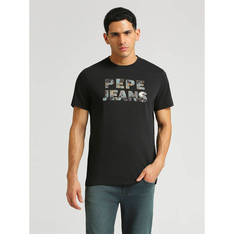 Pepe Jeans Black Stone Foil Printed Brand Carrier T-Shirt (S)