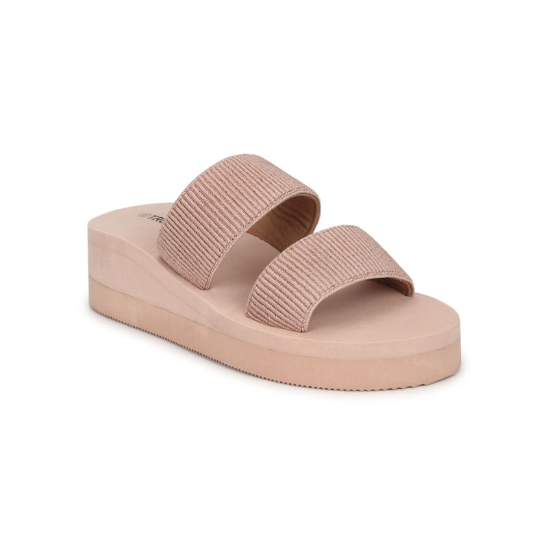 Truffle Collection Beige Eva Wedges With Wide Front Straps - UK 7