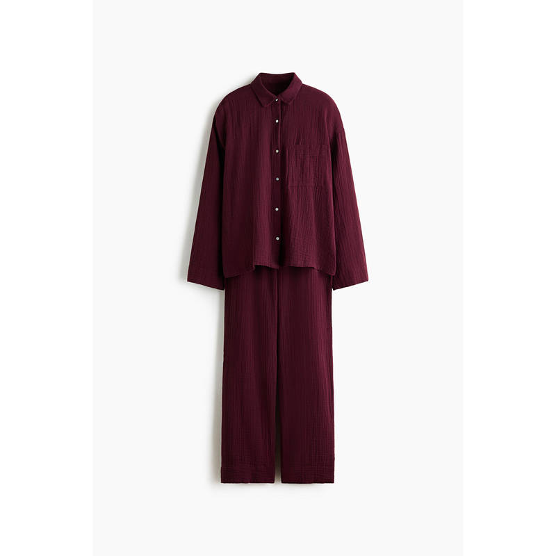 H&M Women Red Cotton muslin pyjamas and Shirt (XS)