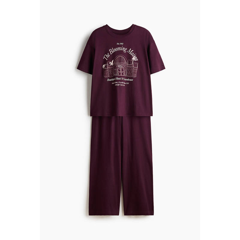 H&M Women Red Printed cotton pyjamas and T-Shirt (S)