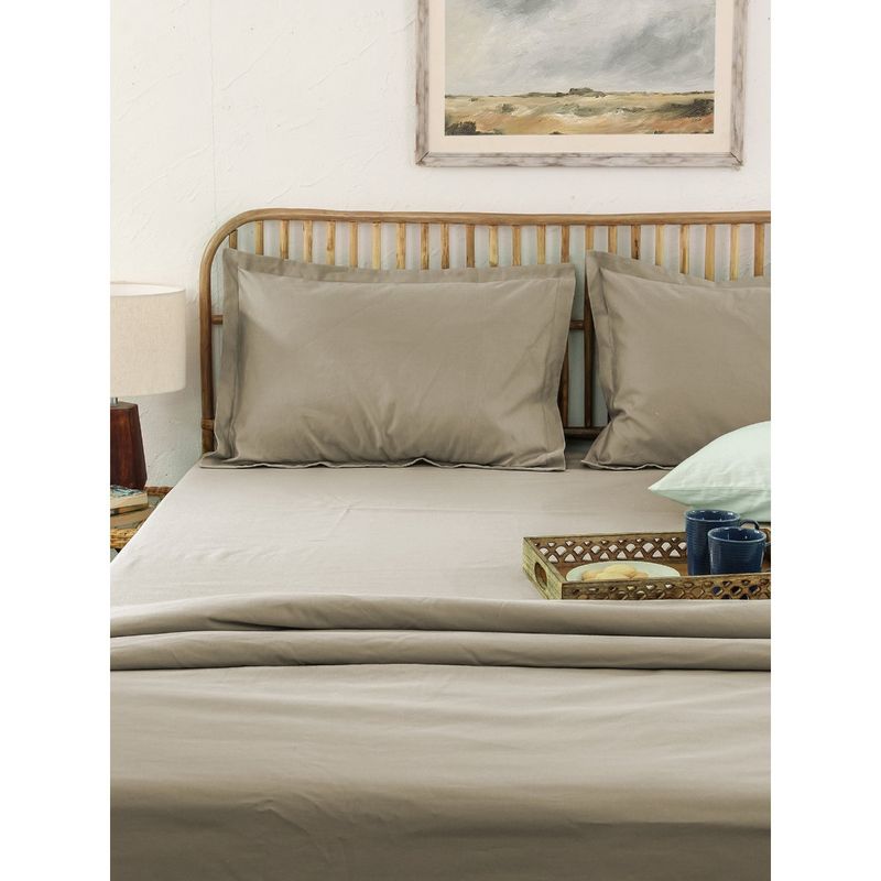 House This Solid Bedsheet with Pillow Cover - Beige (Set of 3) (King)