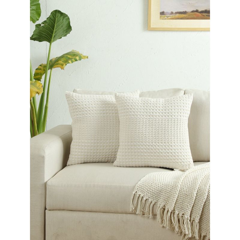 House This Karakoram Cushion Cover - White (Pack of 2) (16x16 inches)