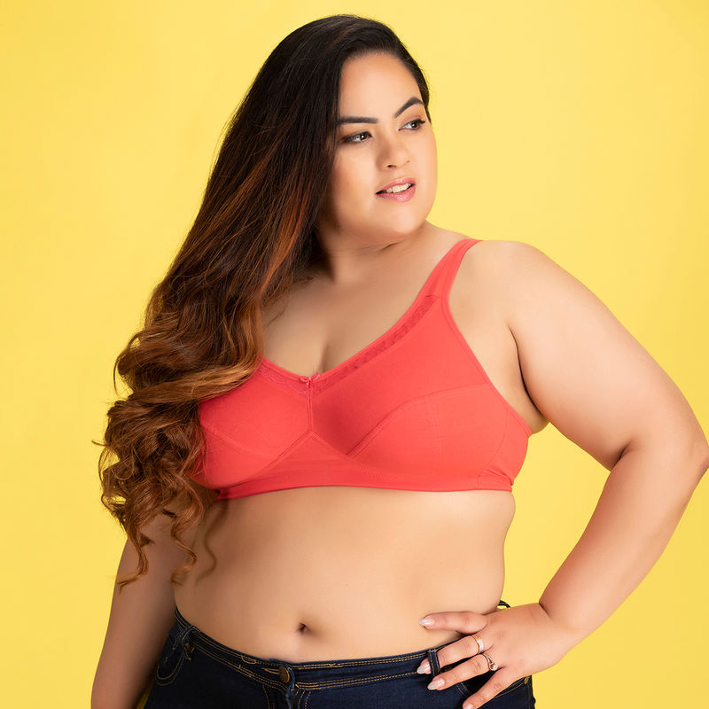 Clovia Cotton Spandex Solid Non-Padded Full Cup Wire Free Full Figure Bra - Dark Pink (32B)