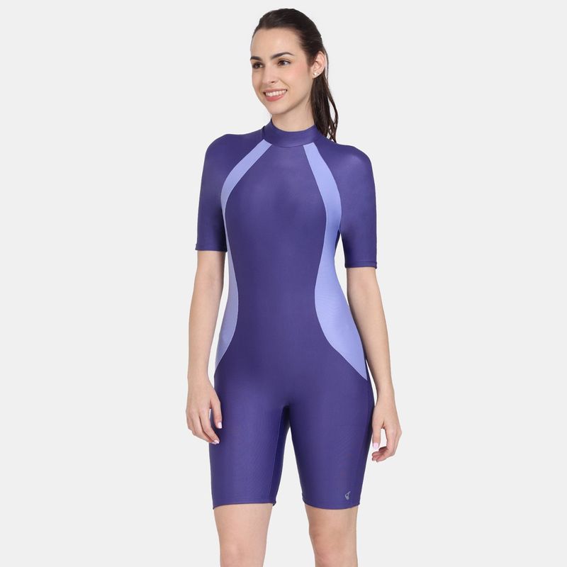 Zivame Zelocity Swimsuit with Zipper - Navy Blue (2XL)