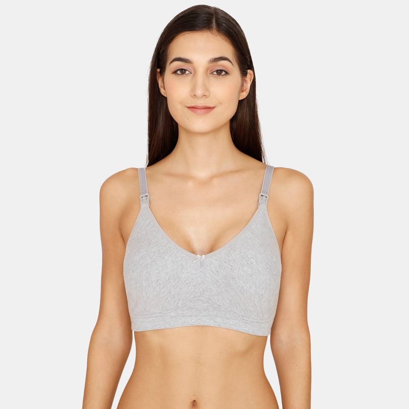 Zivame Maternity Double Layered Non Wired 3-4th Coverage Nursing Bra-Grey Melange (38D)