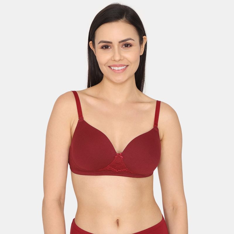 Zivame Padded Non Wired 3-4th Coverage Backless Bra - Beet Red (32B)