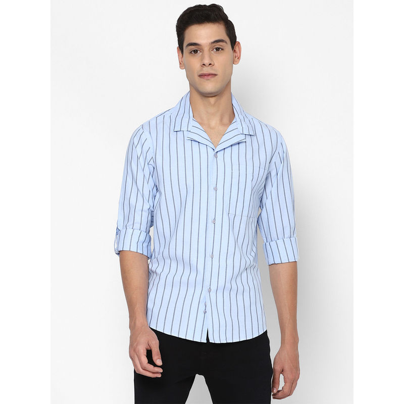Forever 21 Blue Striped Classic Fit Shirt (XS)