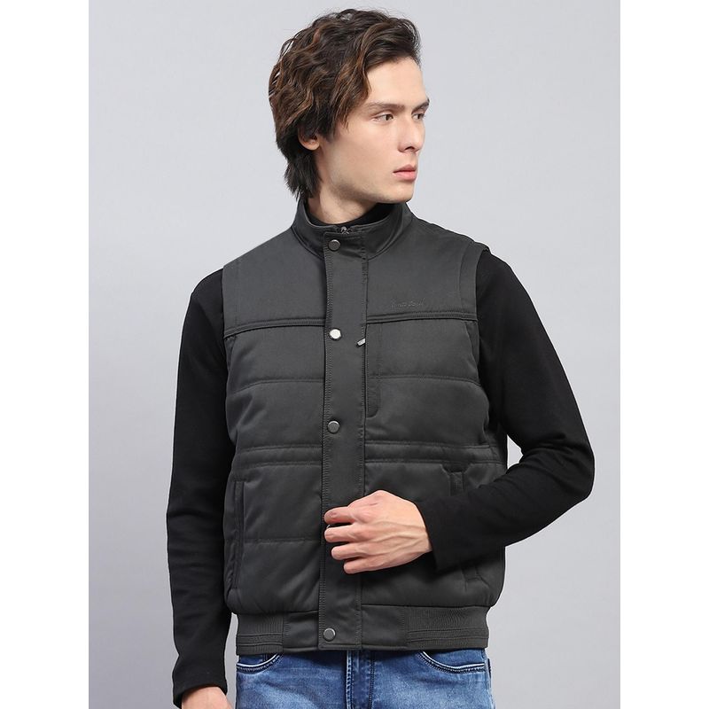 Monte Carlo Mens Black Solid Mock Neck Sleeveless Jacket (L)