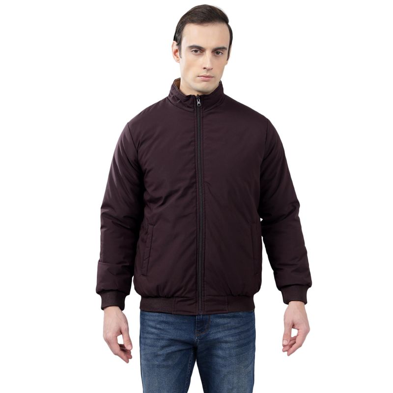 Cantabil Men Wine Solid Casual Winter Wear Reversible Jacket (M)