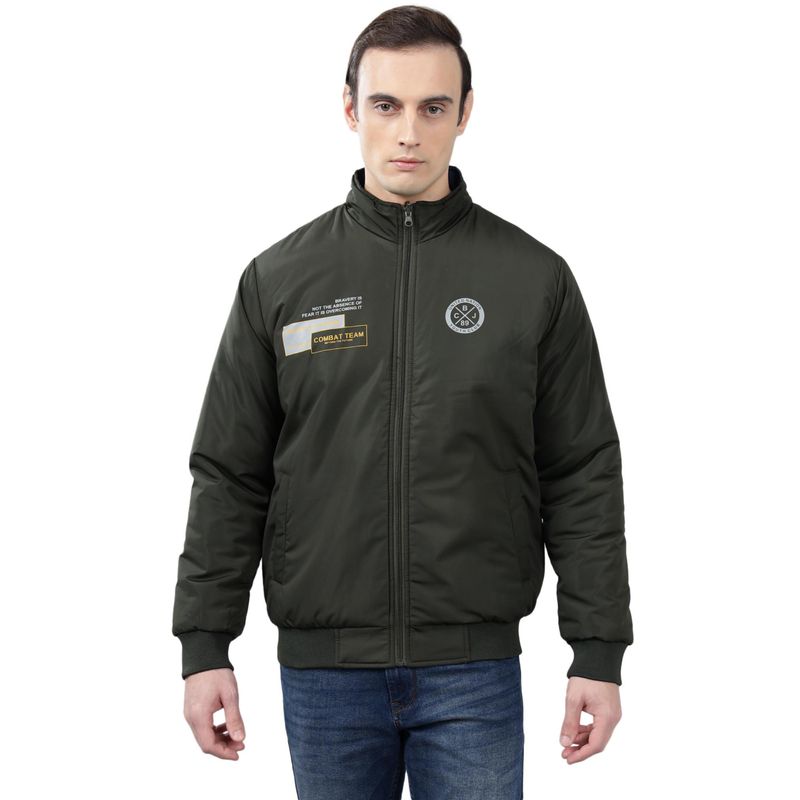 Cantabil Men Olive Solid Casual Winter Wear Reversible Jacket (M)