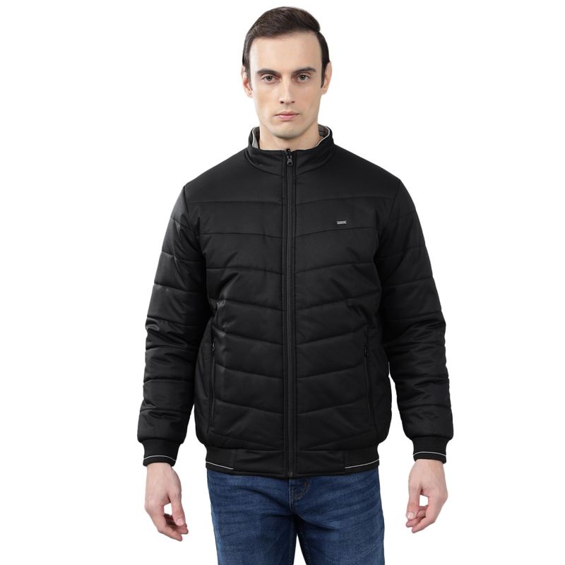 Cantabil Men Black Solid Casual Winter Wear Reversible Jacket (L)