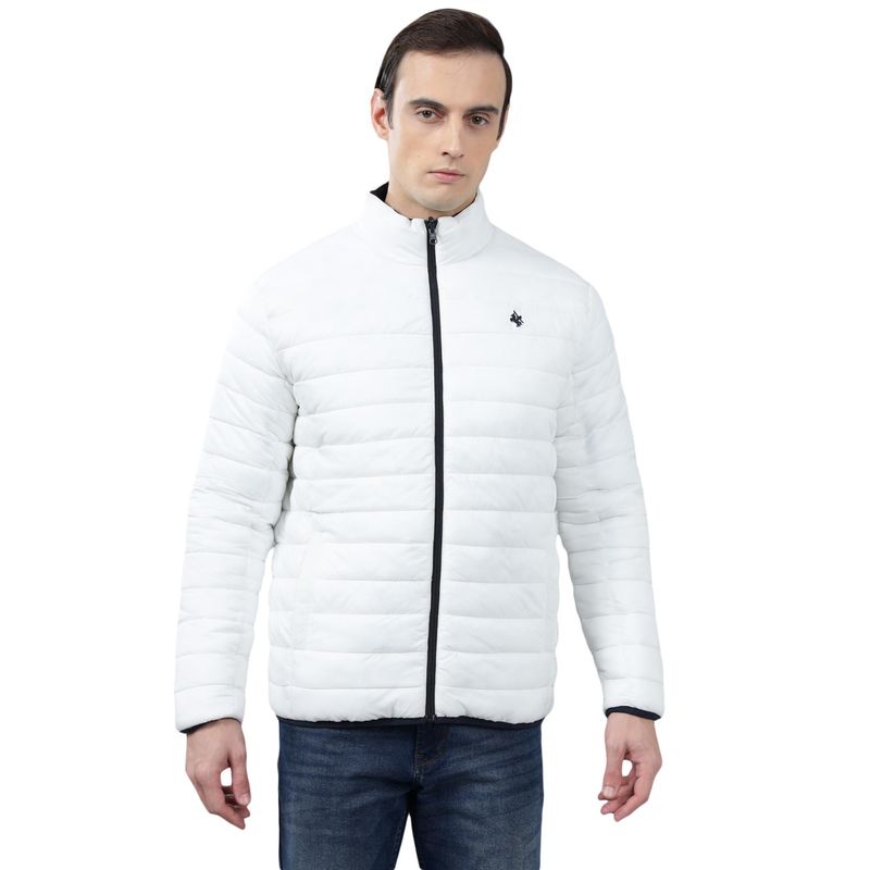 Cantabil Men White and Navy-Blue Solid Casual Winter Wear Reversible Jacket (XL)