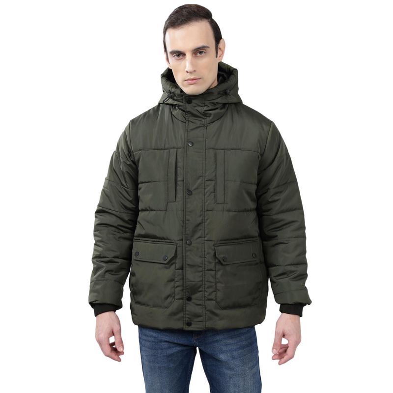 Cantabil Men Olive Solid Casual Jacket (M)