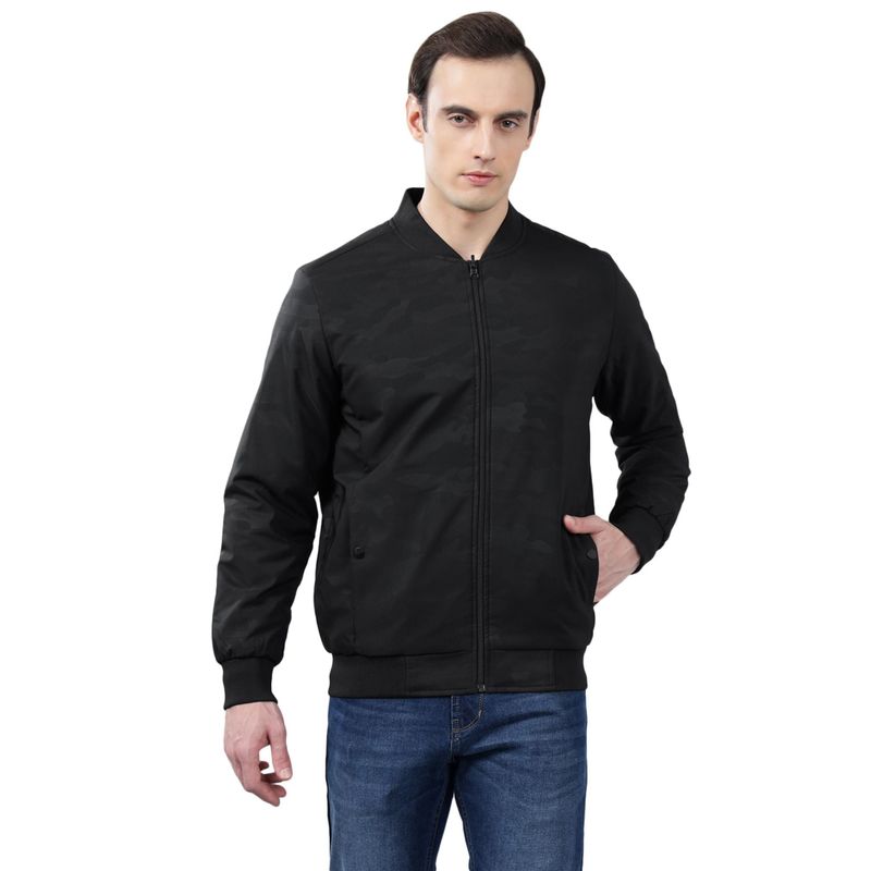 Cantabil Men Black Camouflage Casual Jacket (M)